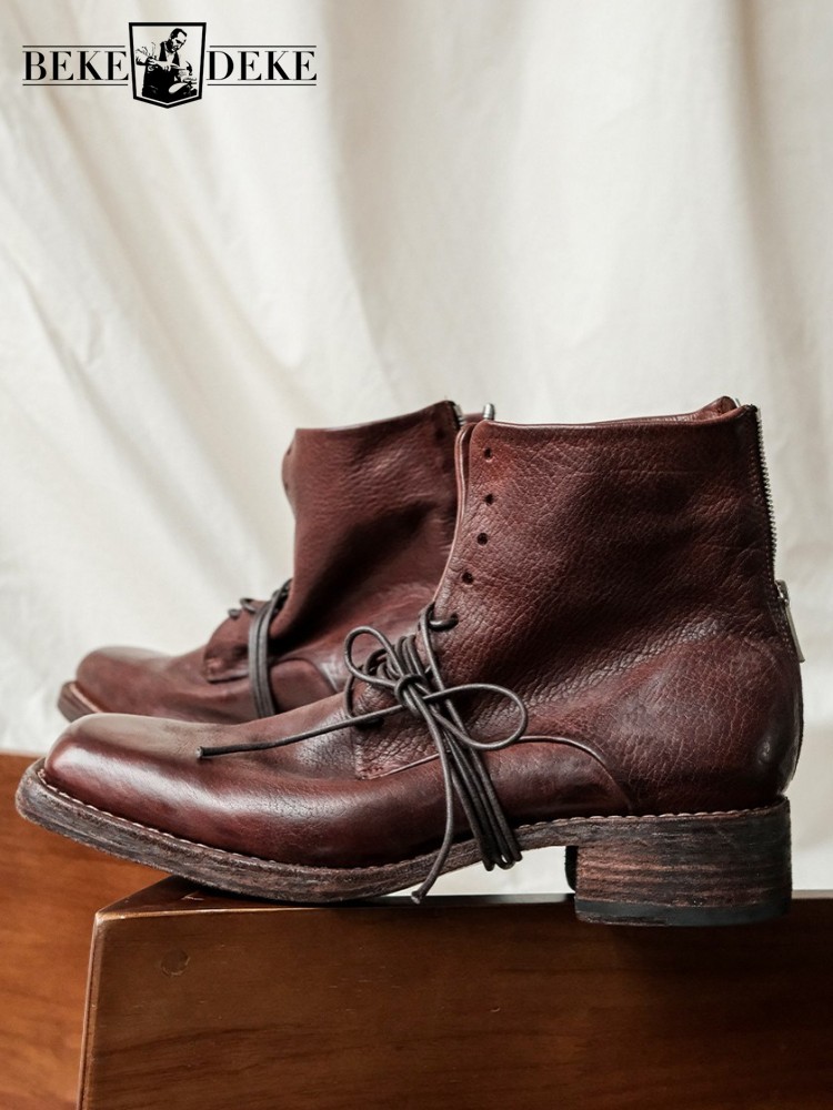Men'S Shoes With Height Increase - Retro Fashion Male Zipper Genuine Leather
