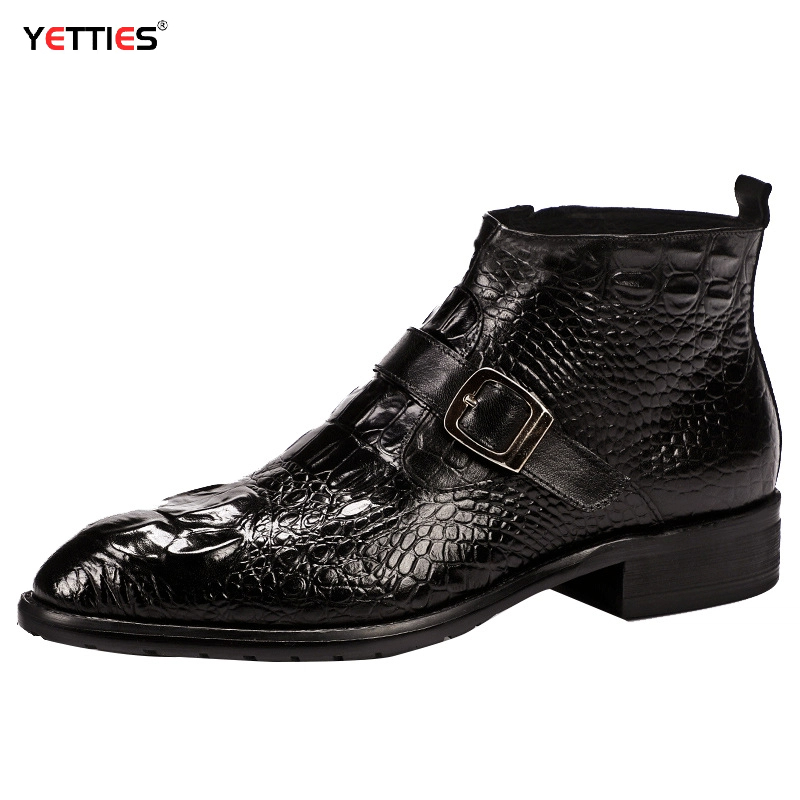 Men'S Shoes Zipper - Mens Genuine Leather Crocodile-Embossed ZIP Ankle
