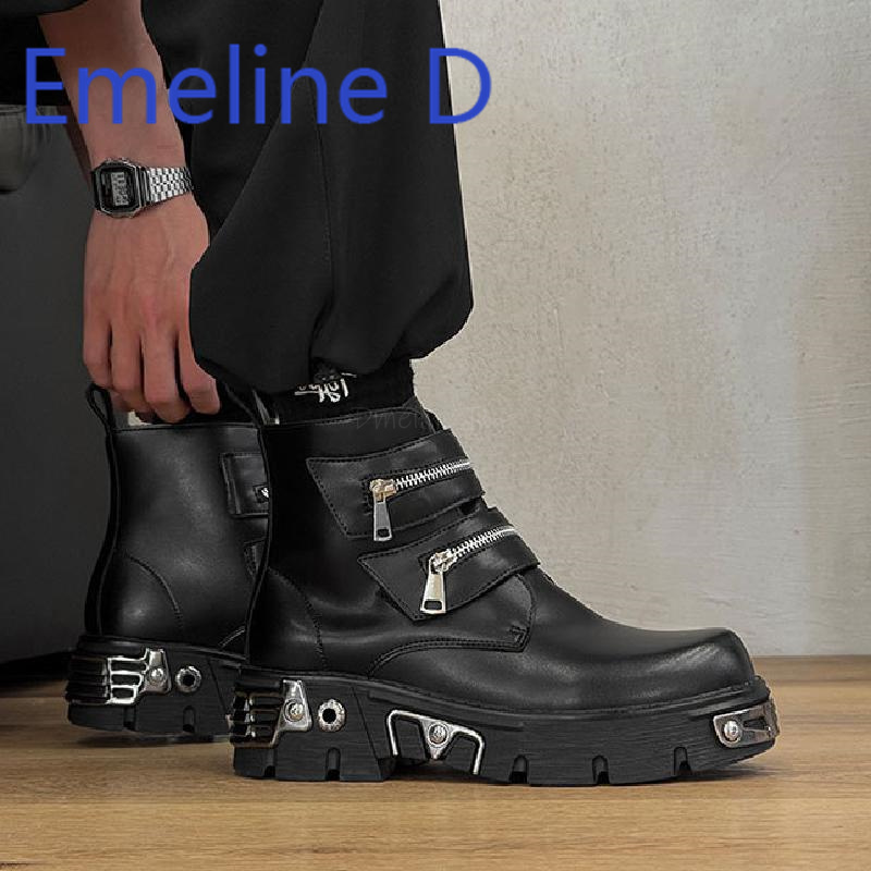 Men'S Shoes With Height Increase - Dark Punk High Top Shoes Fashionable