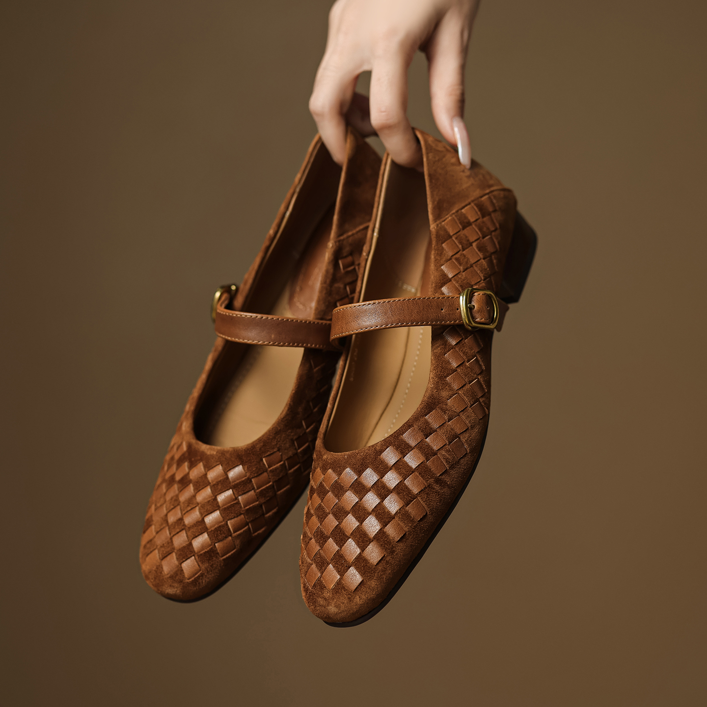 Shoes Heels Men - Handmade Genuine Woven Texture Low heels