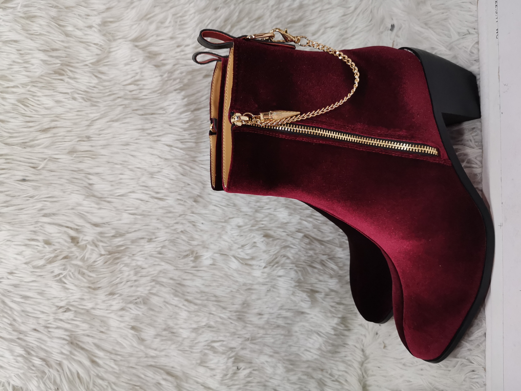 Men Shoes Red - Suede Ankle Boots Gold Chain High