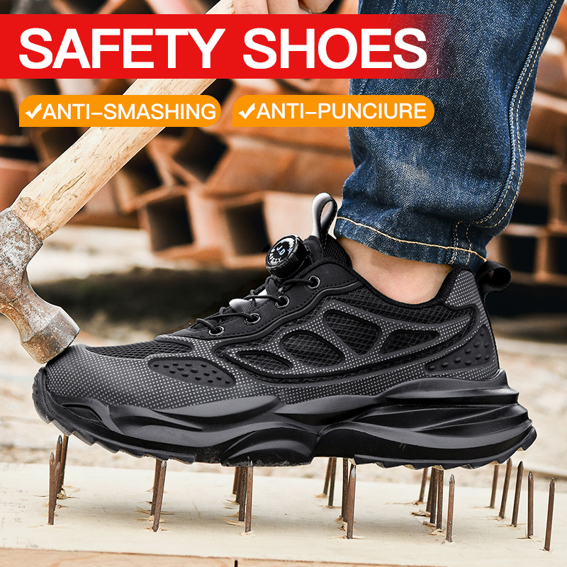 Rotary Button Safety Shoes Men - đánh giá và giá Work Boot Steel Toe