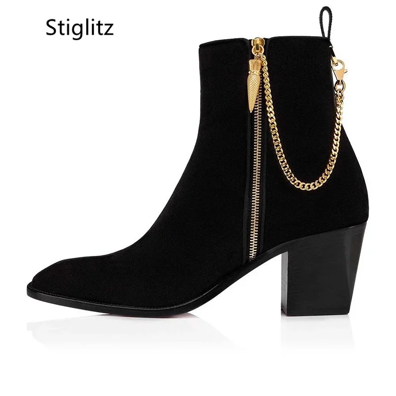 Suede Ankle Boots Gold Chain H - đánh giá và giá Men Shoes Red