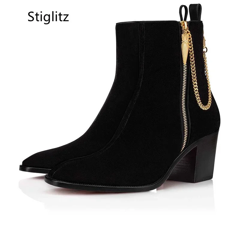 Suede Ankle Boots Gold Chain H - đánh giá và giá Men Shoes Red